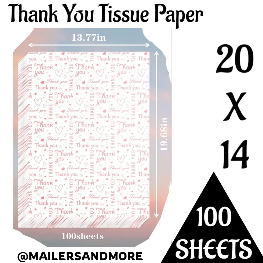 100 Pink Thank You Tissue Paper Sheets, 14x20 PRICE IS FIRM - Picture 4 of 8